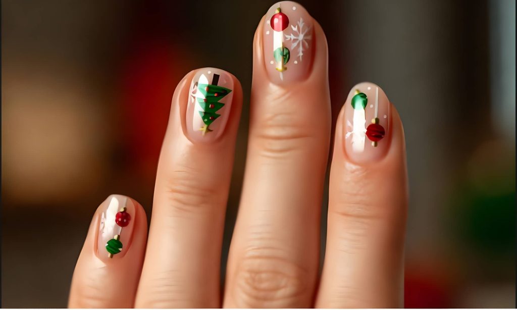 Hanging Ornaments & Christmas Tree Nail Art