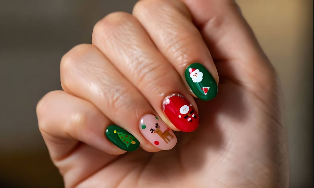 Cute Santa & Reindeer Christmas Nails
